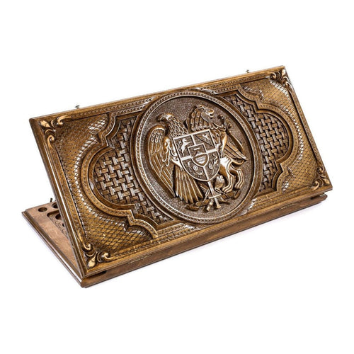 Backgammon Set with Armenian Coat of Arms, 60 cm – handmade wooden nardi board by Hrachya Ohanyan