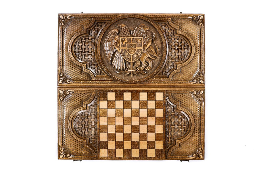 Handmade Wooden Backgammon Set with Armenian Coat of Arms, 60 cm - photo 4