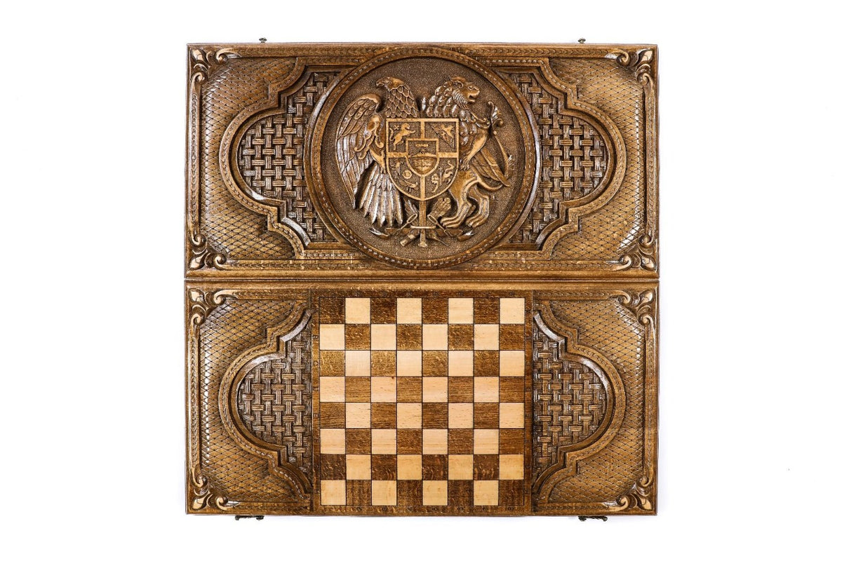 Handmade Wooden Backgammon Set with Armenian Coat of Arms, 60 cm - photo 4