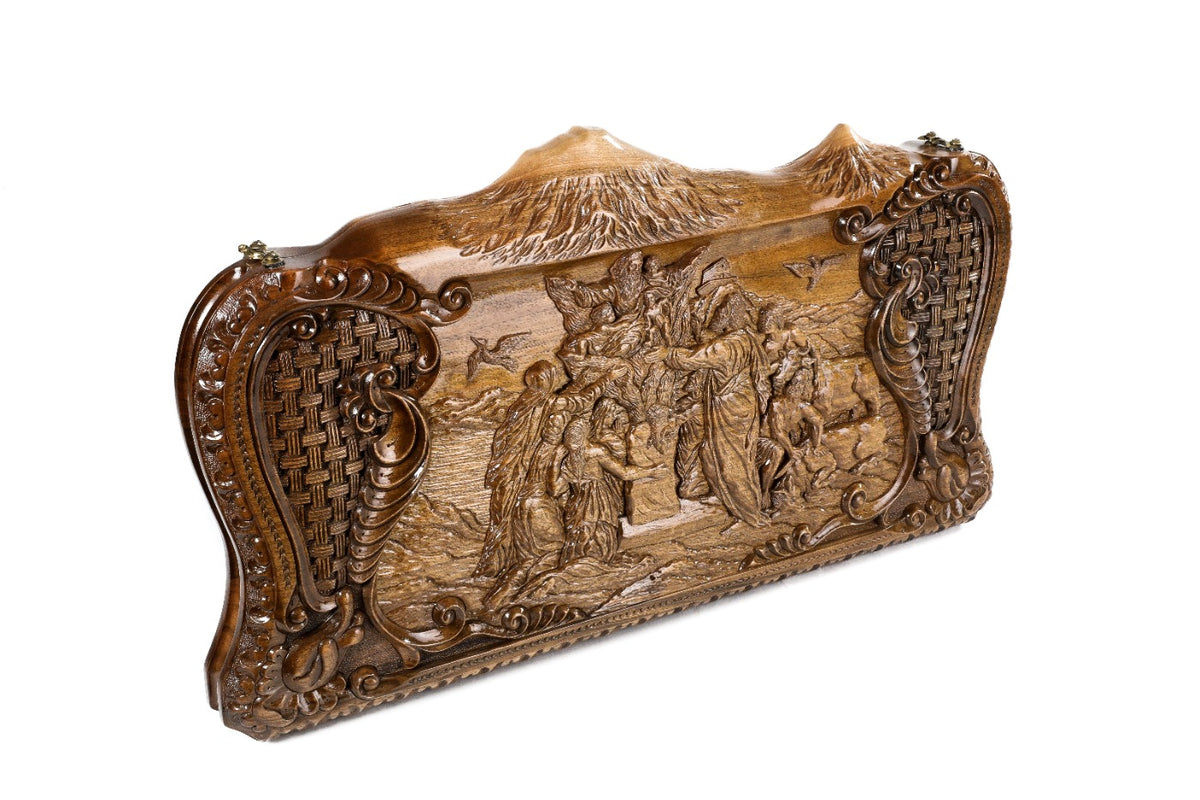 Handmade Walnut Backgammon Set with Noah's Ark Scene and Ararat Outline, 60 cm - photo 5