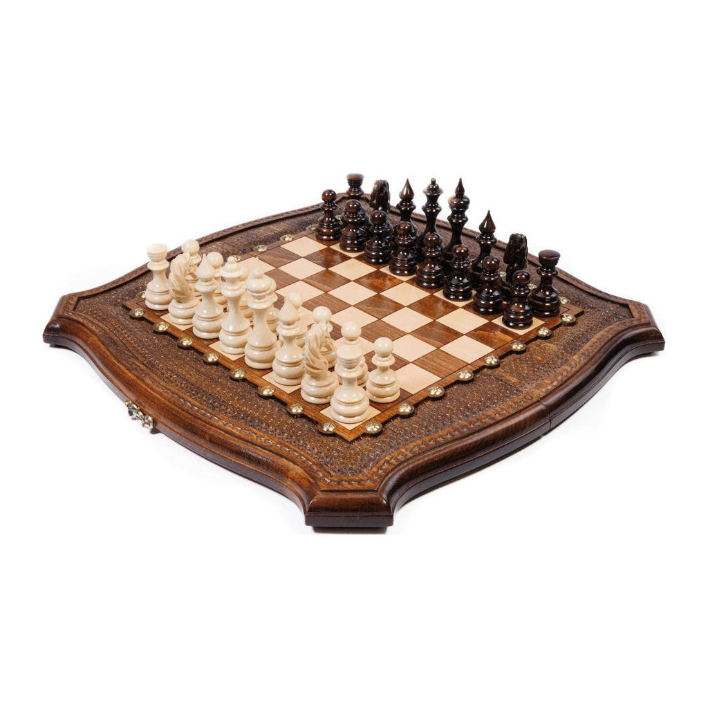 Handmade Wooden Chess and Backgammon Set with Contour Outline, 40 cm (Model 31316)