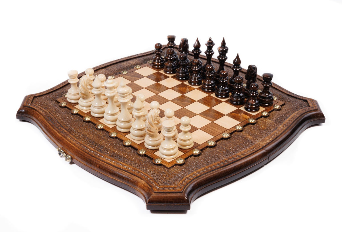 Handmade Wooden Chess and Backgammon Set with Contour Outline, 40 cm (Model 31316)