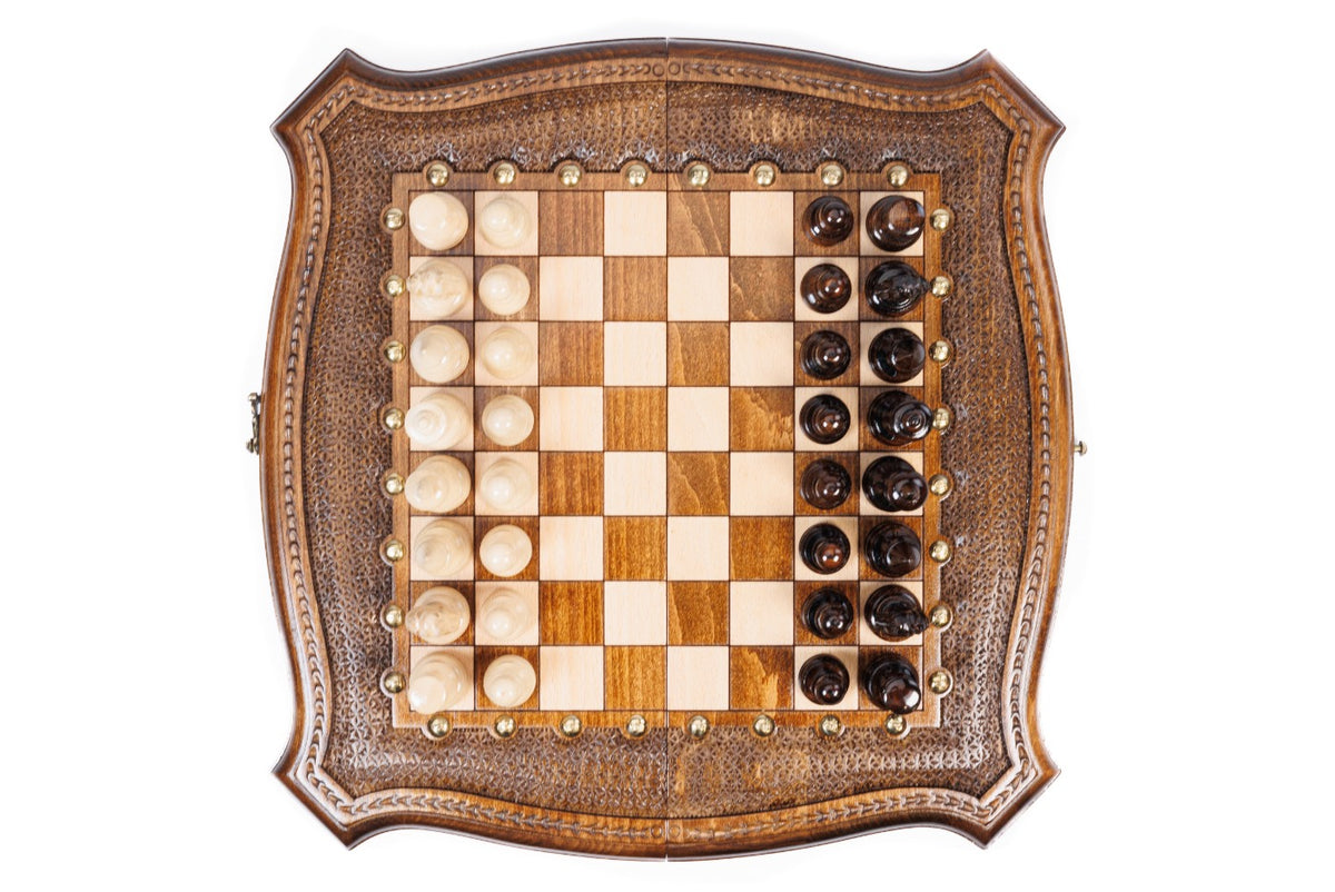 Handmade Wooden Chess and Backgammon Set with Contour Outline, 40 cm - photo 9