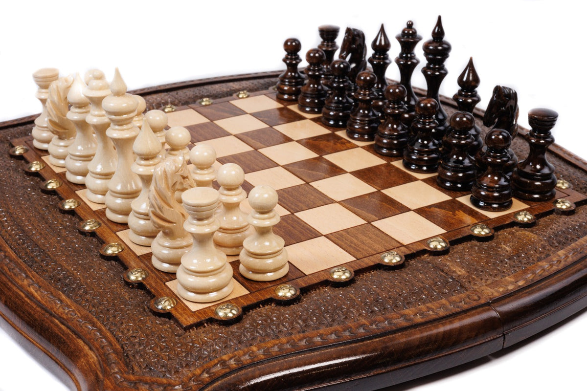 Handmade Wooden Chess and Backgammon Set with Contour Outline, 40 cm - photo 2