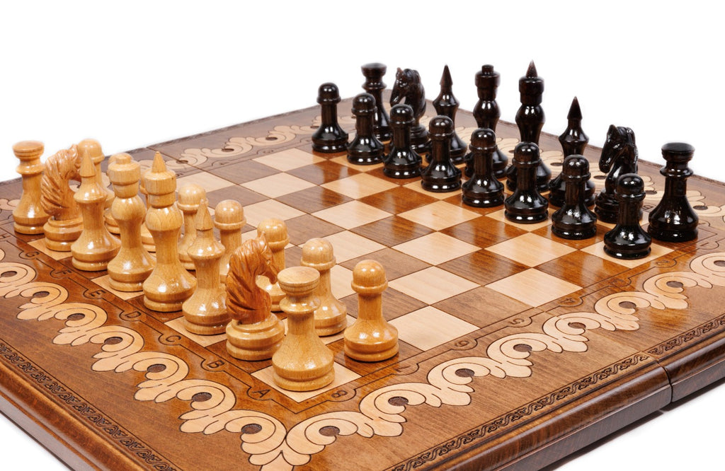 Handmade Walnut Chess and Backgammon Set with Armenian Ornament, 60 cm - photo 2