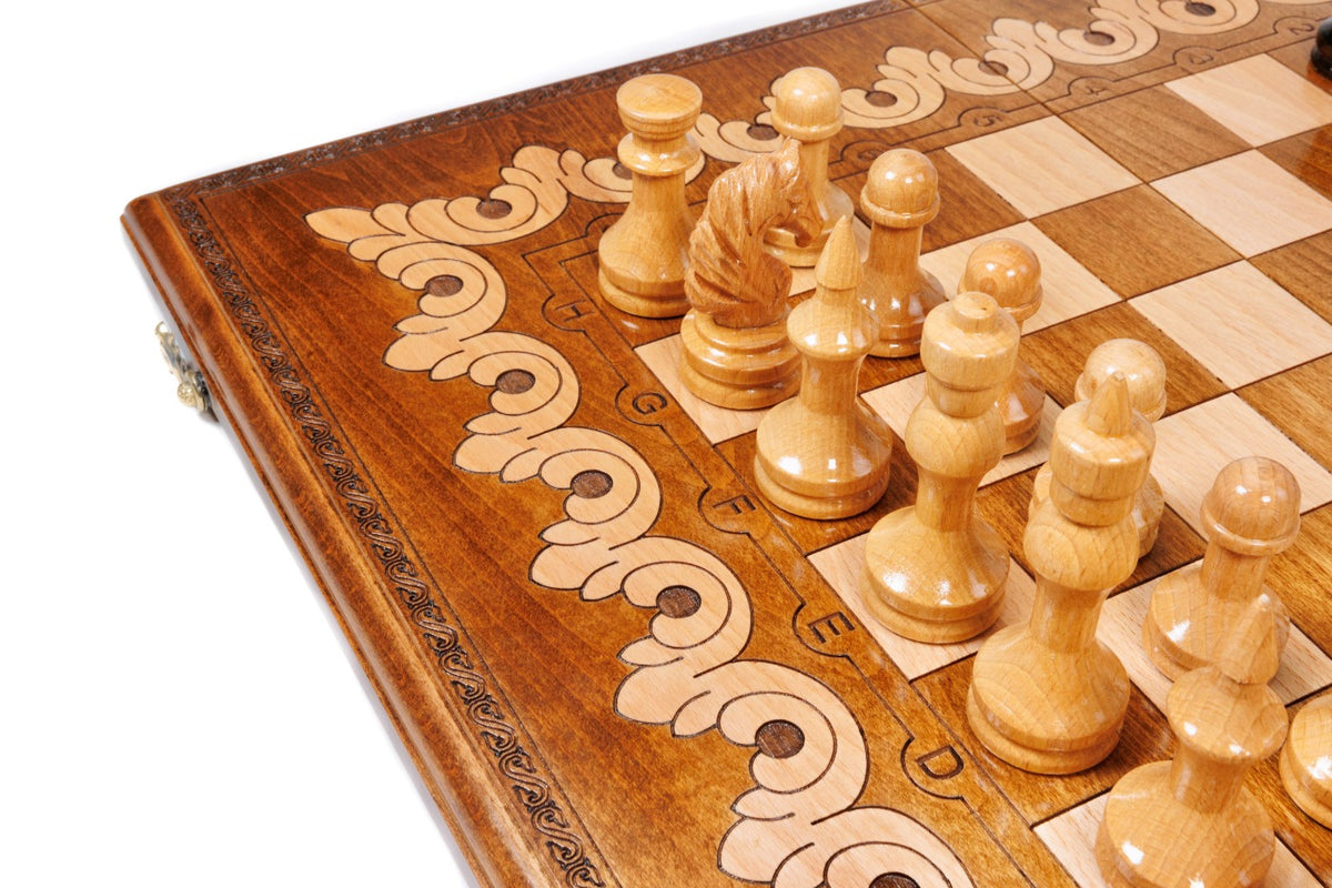 Handmade Walnut Chess and Backgammon Set with Armenian Ornament, 60 cm - photo 9