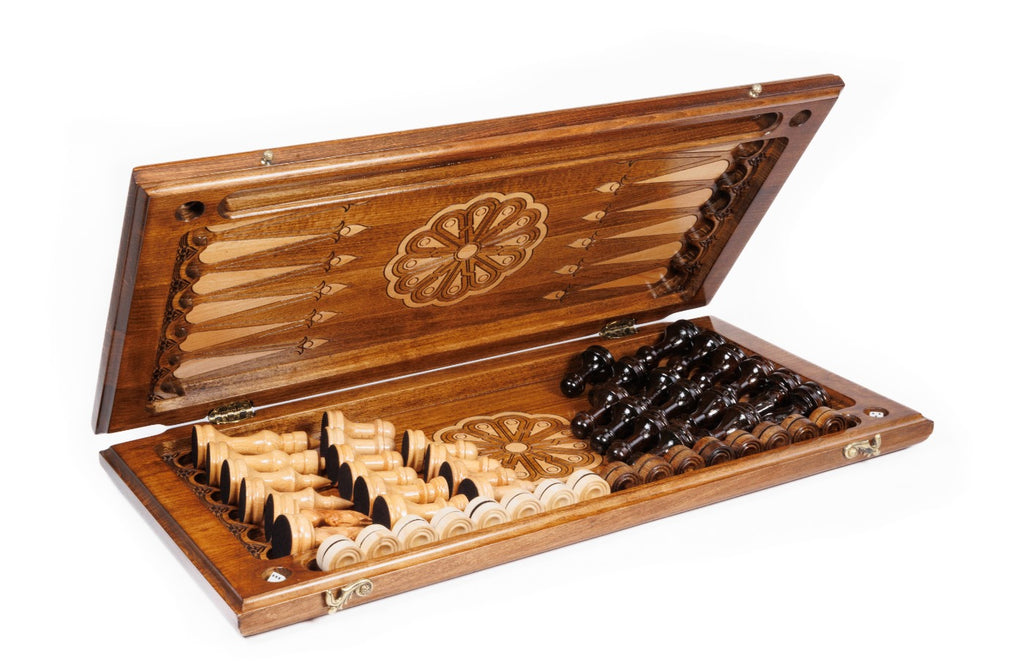 Handmade Walnut Chess and Backgammon Set with Armenian Ornament, 60 cm - photo 3