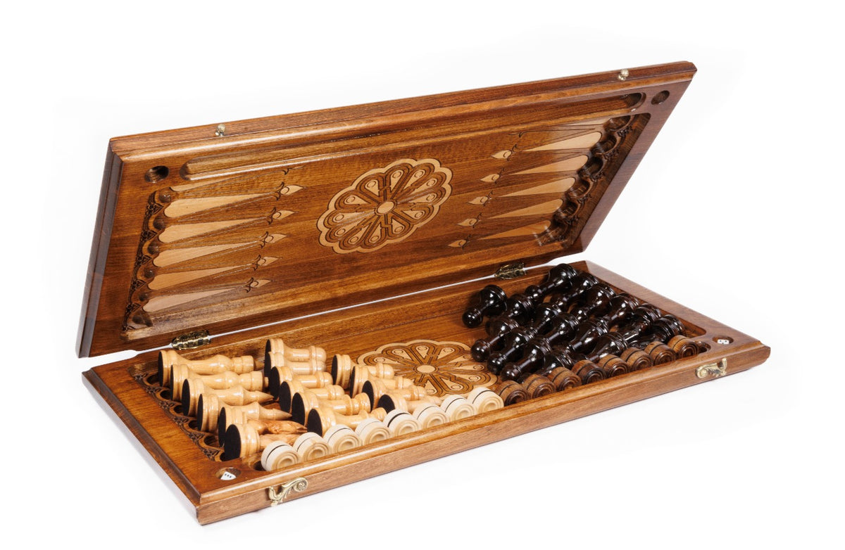 Handmade Walnut Chess and Backgammon Set with Armenian Ornament, 60 cm - photo 3