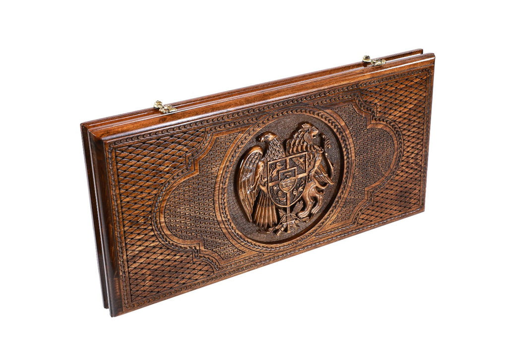 Handmade Wooden Backgammon Set with Armenian Coat of Arms, 50 cm - photo 6