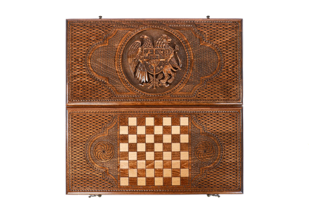 Handmade Wooden Backgammon Set with Armenian Coat of Arms, 50 cm - photo 11