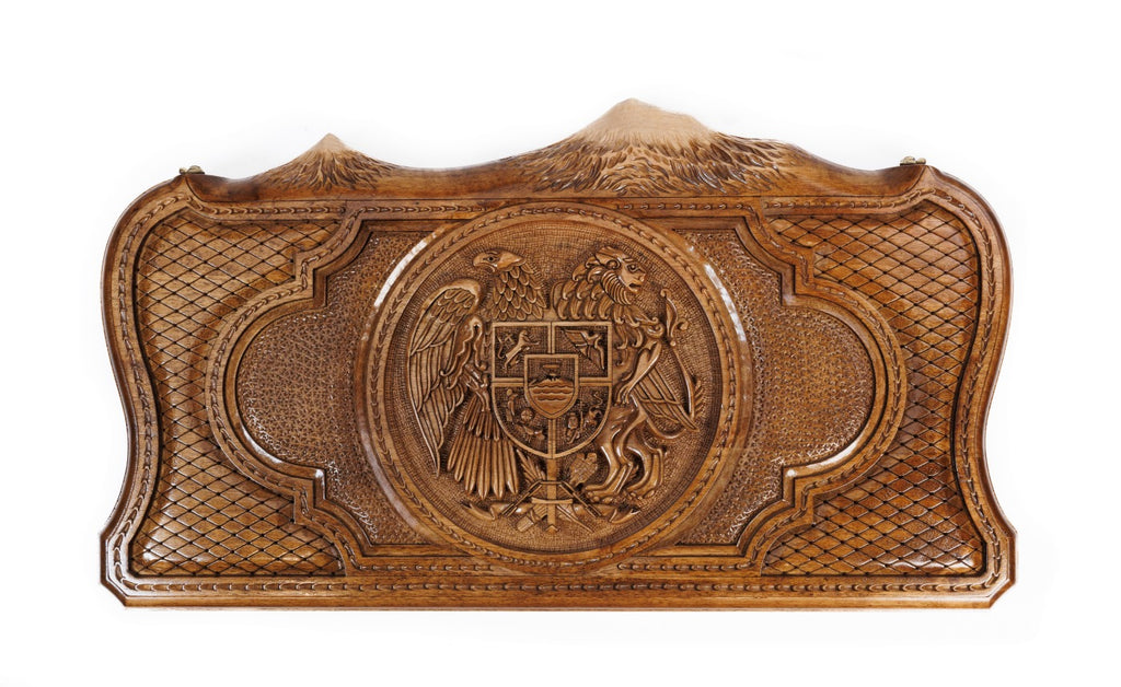 Handmade Walnut Backgammon Set with Armenian Coat of Arms and Ararat Outline, 60 cm - photo 6