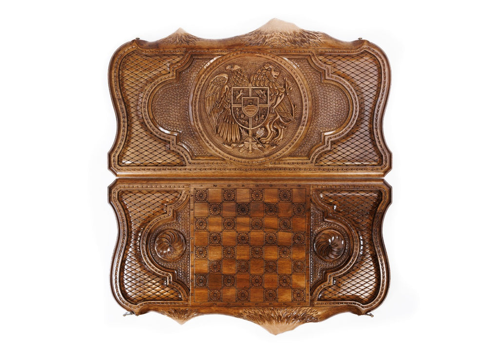 Handmade Walnut Backgammon Set with Armenian Coat of Arms and Ararat Outline, 60 cm - photo 7