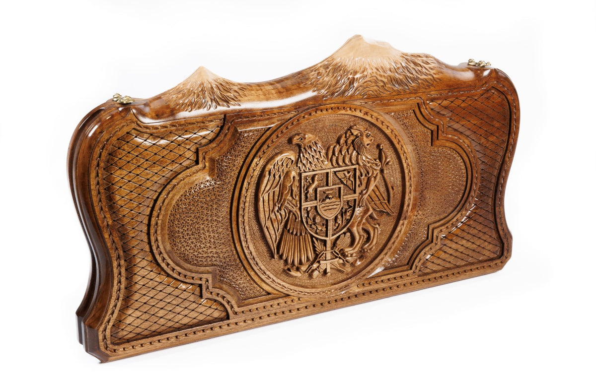 Handmade Walnut Backgammon Set with Armenian Coat of Arms and Ararat Outline, 60 cm - photo 5
