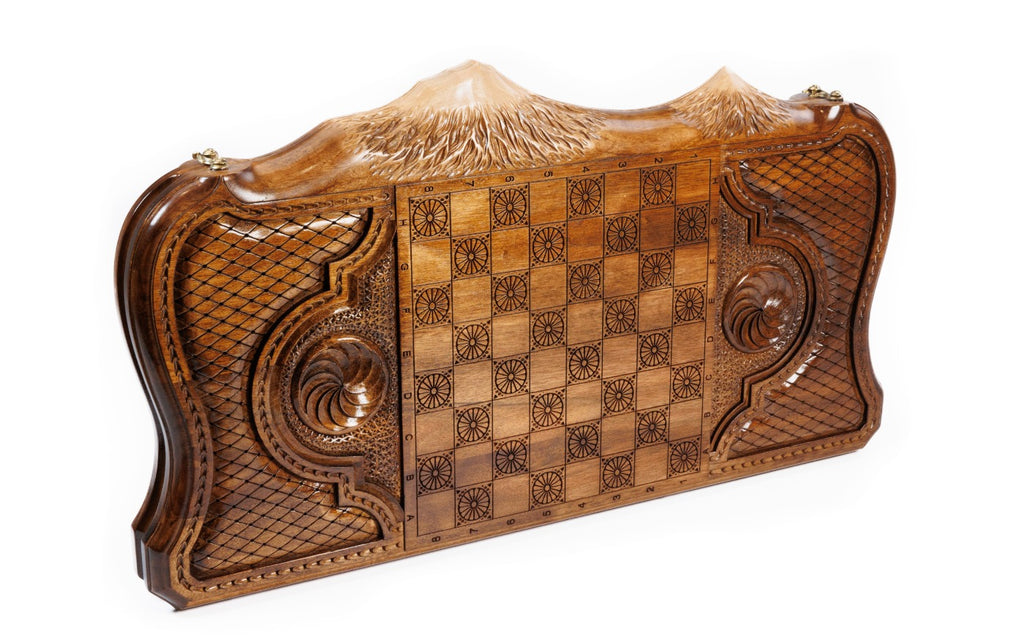Handmade Walnut Backgammon Set with Armenian Coat of Arms and Ararat Outline, 60 cm - photo 4