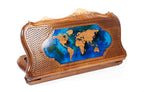 Handmade Walnut Backgammon Set with World Map and Ararat Outline, 40 cm
