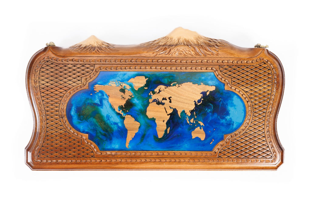 Handmade Walnut Backgammon Set with World Map and Ararat Outline, 40 cm - photo 7