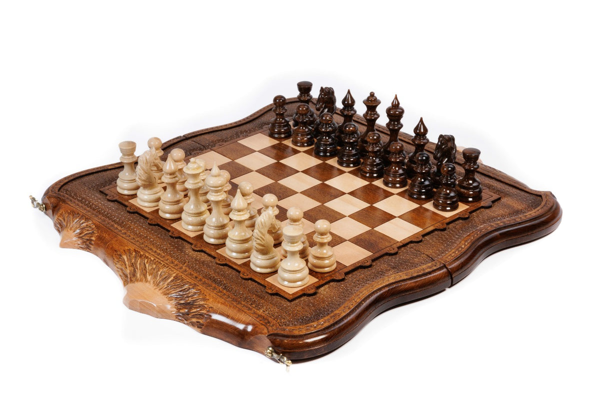 Handmade Wooden Chess Set with Ararat Outline, 50 cm (Model 21102)