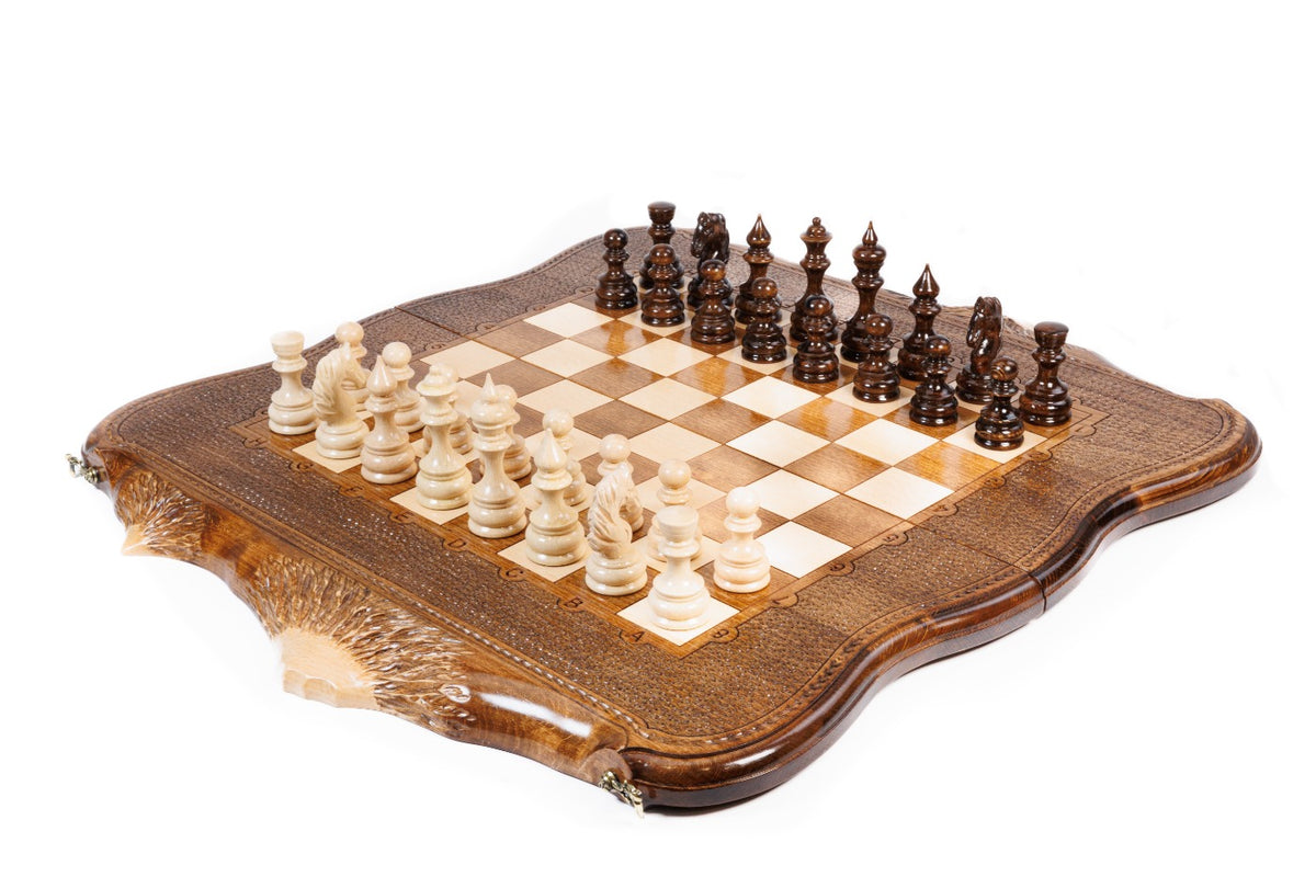 Handmade Wooden Chess and Backgammon Set with Ararat Outline, 60 cm (Model 31115)