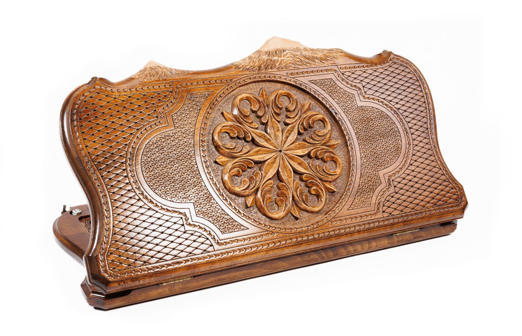 Handmade Wooden Backgammon Set with Armenian Ornament and Ararat Outline, 60 cm