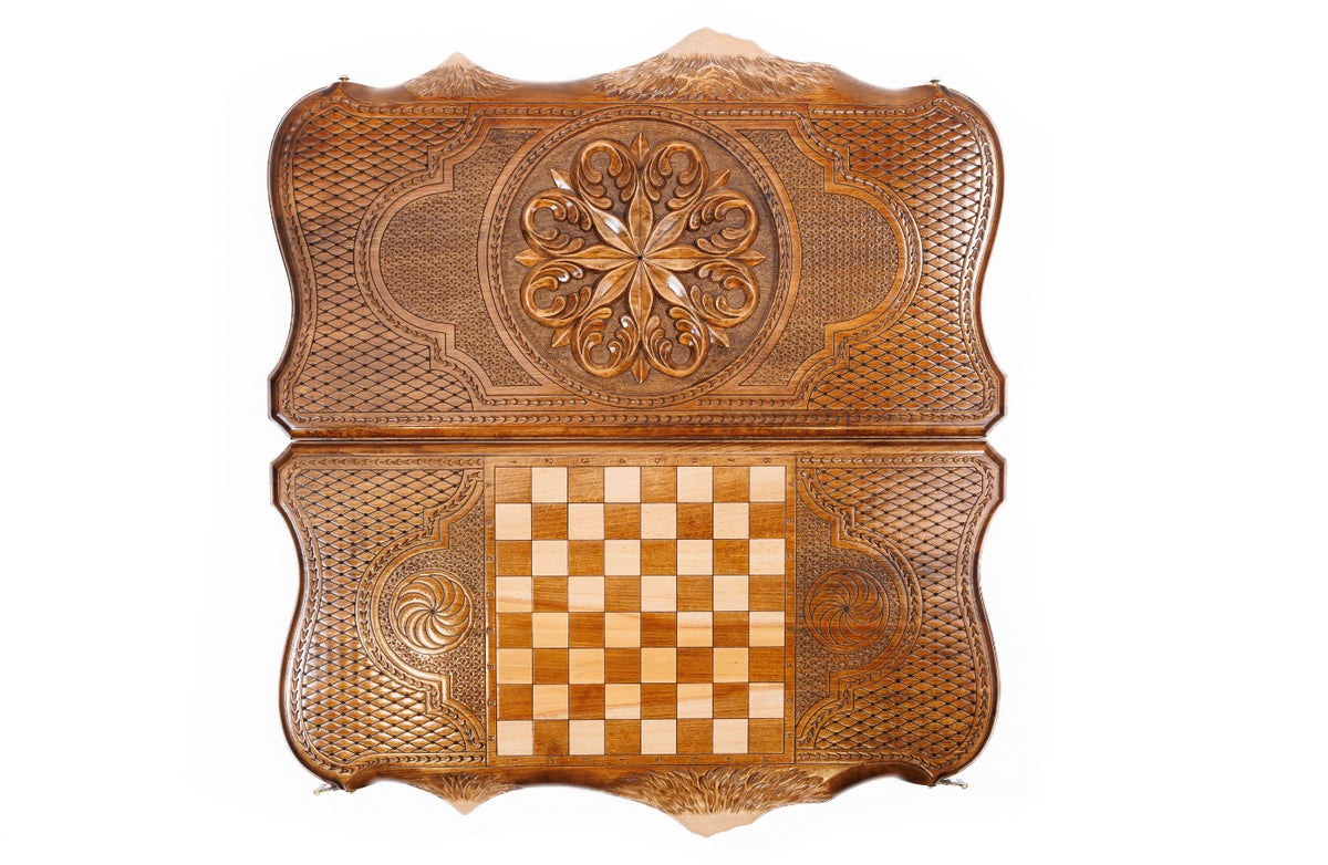 Handmade Wooden Backgammon Set with Armenian Ornament and Ararat Outline, 60 cm - photo 8