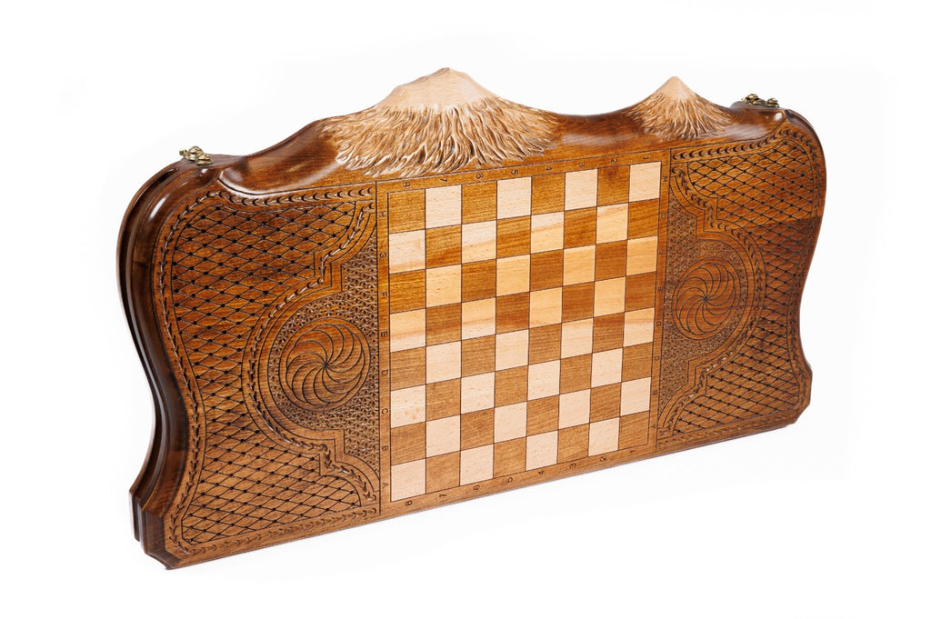 Handmade Wooden Backgammon Set with Armenian Ornament and Ararat Outline, 60 cm - photo 4