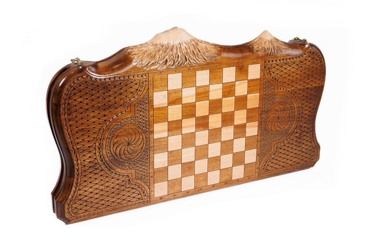 Handmade Wooden Backgammon Set with Armenian Ornament and Ararat Outline, 60 cm - photo 4