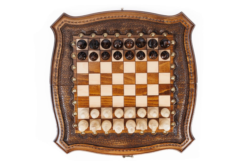 Handmade Wooden Chess Set with Contour Outline, 40 cm - photo 4