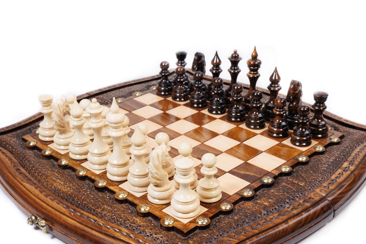 Handmade Wooden Chess Set with Contour Outline, 40 cm - photo 2