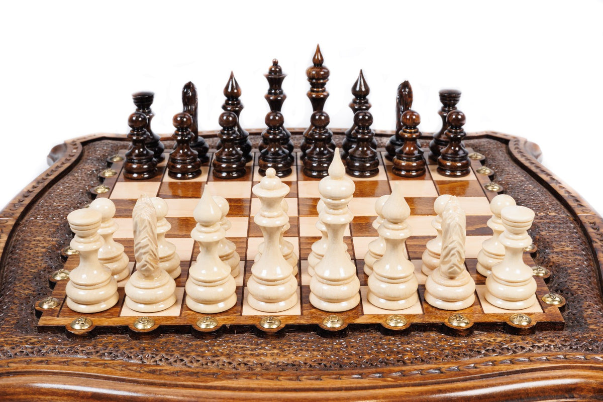 Handmade Wooden Chess Set with Contour Outline, 40 cm - photo 3