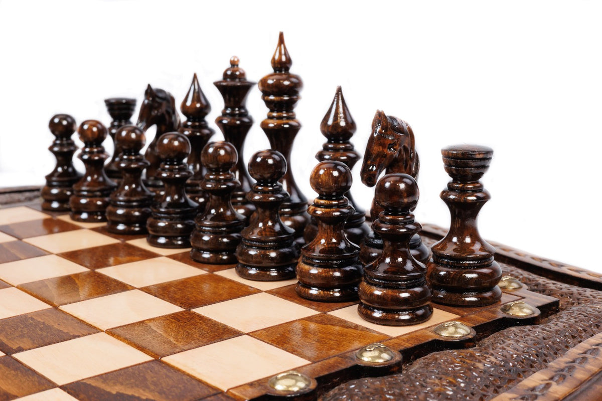 Handmade Wooden Chess Set with Contour Outline, 40 cm - photo 10