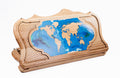 Handmade Walnut Backgammon Set with World Map and Ararat Outline, 60 cm