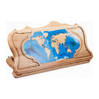 Handmade Walnut Backgammon Set with World Map and Ararat Outline, 60 cm