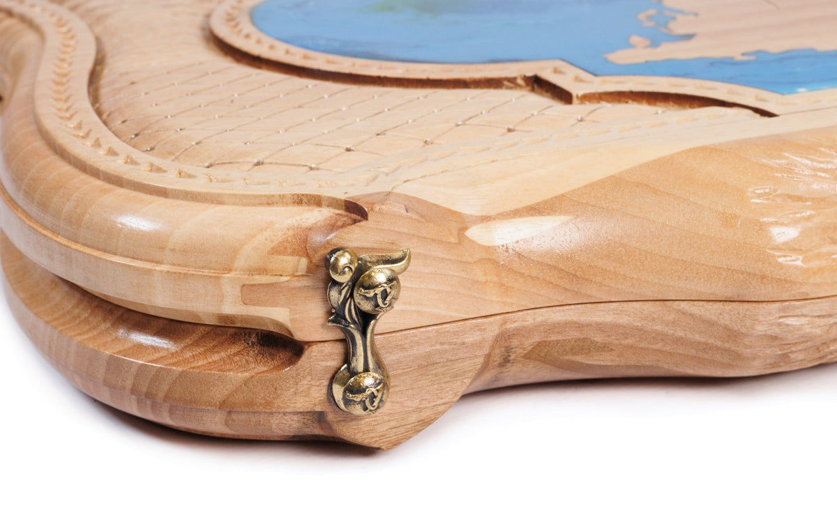 Handmade Walnut Backgammon Set with World Map and Ararat Outline, 60 cm - photo 7