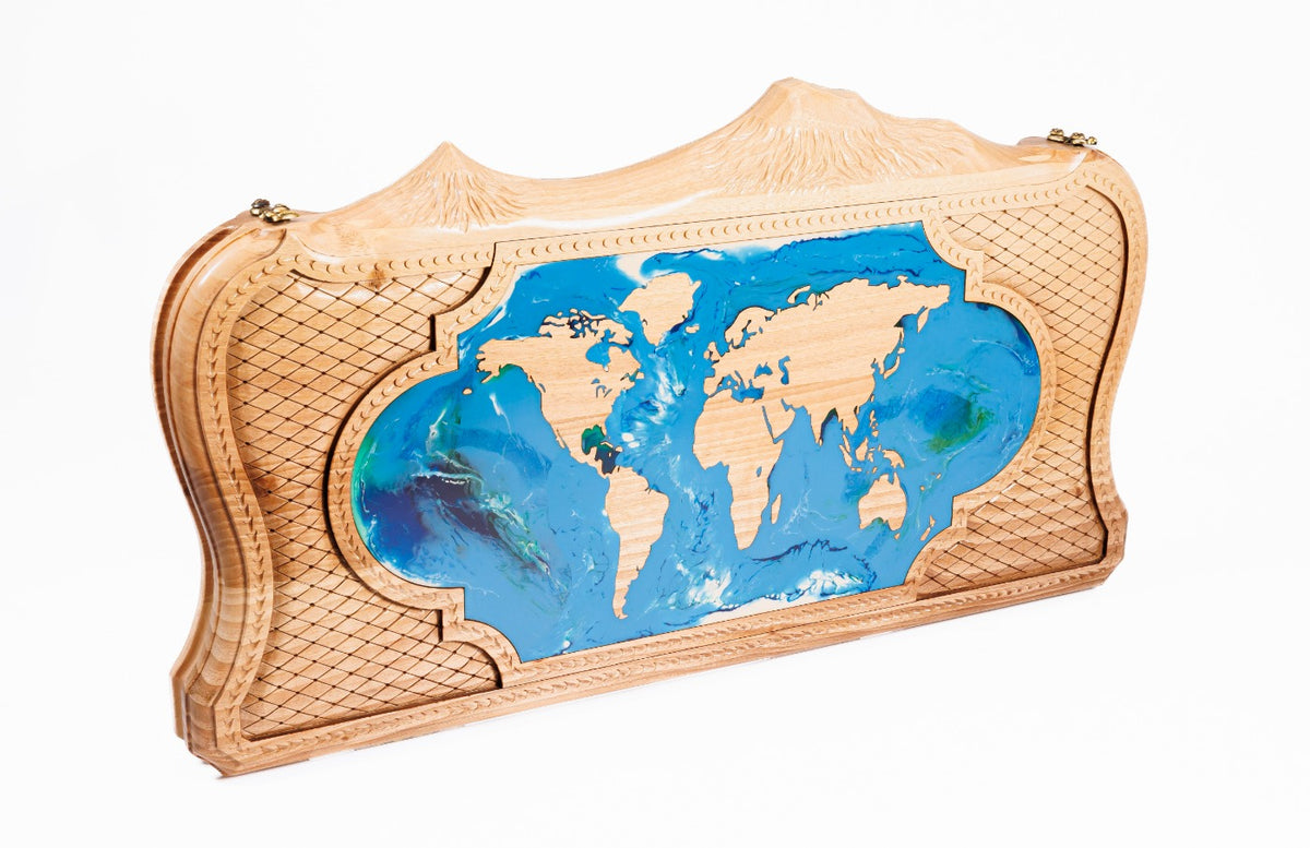 Handmade Walnut Backgammon Set with World Map and Ararat Outline, 60 cm - photo 2