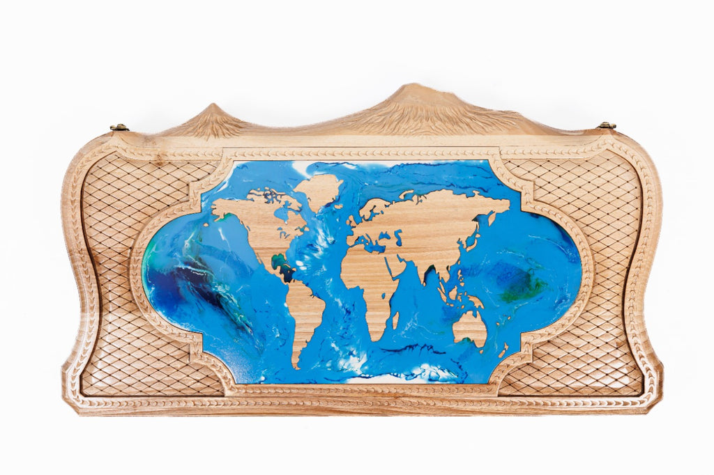 Handmade Walnut Backgammon Set with World Map and Ararat Outline, 60 cm - photo 6