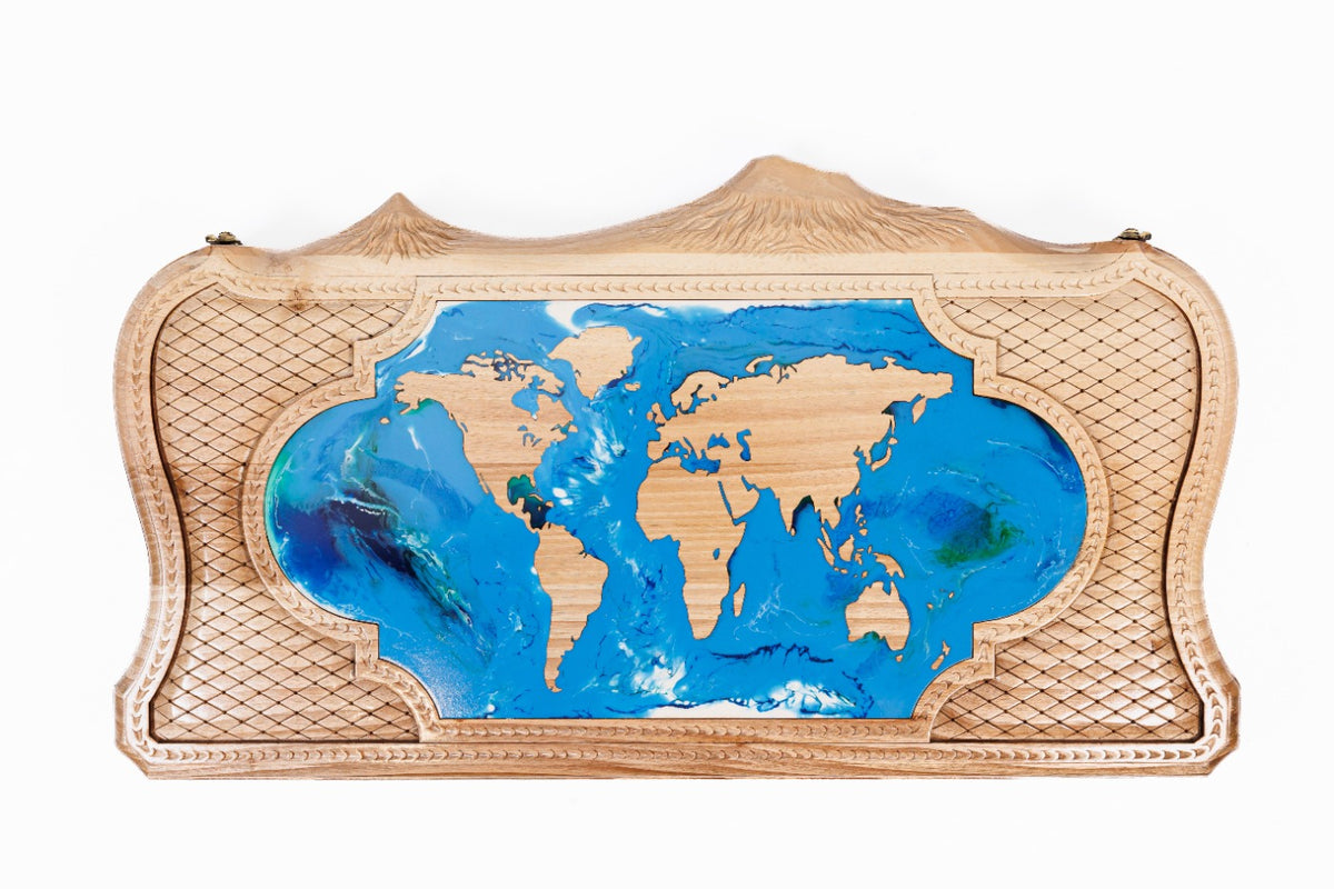 Handmade Walnut Backgammon Set with World Map and Ararat Outline, 60 cm - photo 6