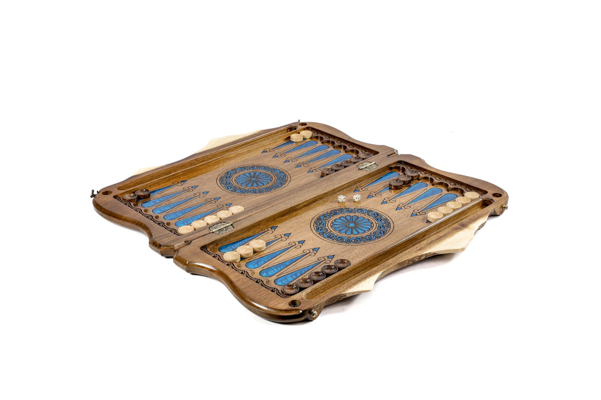 Handmade Walnut Backgammon Set with Armenian Coat of Arms, World Map and Ararat Outline, 60 cm - photo 3
