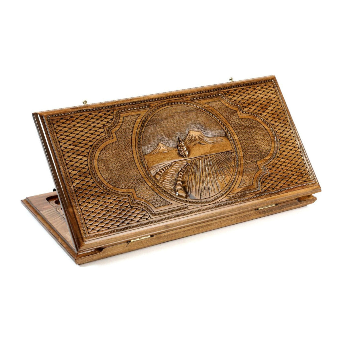 Handmade Wooden Backgammon Set with Mount Ararat, 50 cm (Model 11978)