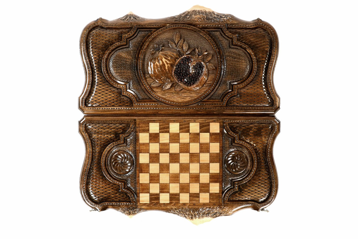 Handmade Wooden Backgammon Set with Pomegranate and Ararat Outline, 60 cm - photo 9