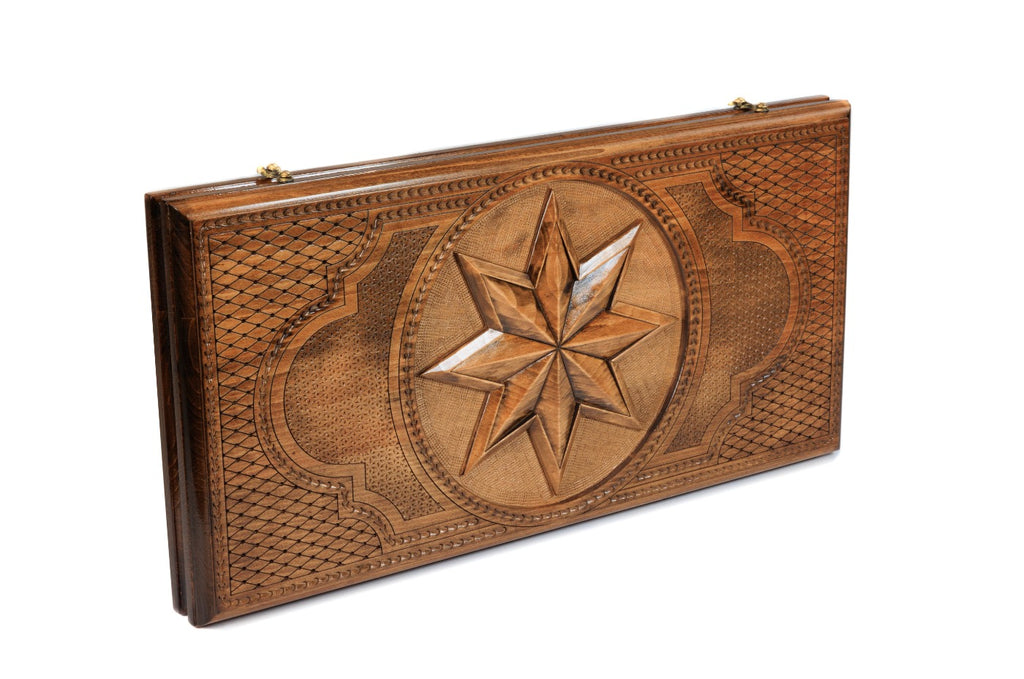 Handmade Tiger & Octagram Two-Sided Backgammon Set, 60 cm