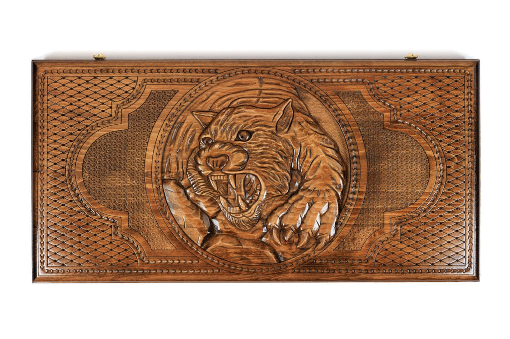 Handmade Tiger & Octagram Two-Sided Backgammon Set, 60 cm