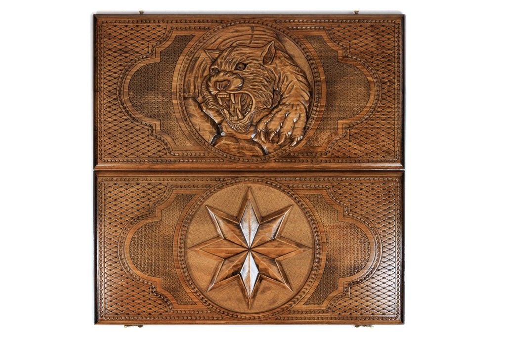Handmade Tiger & Octagram Two-Sided Backgammon Set, 60 cm