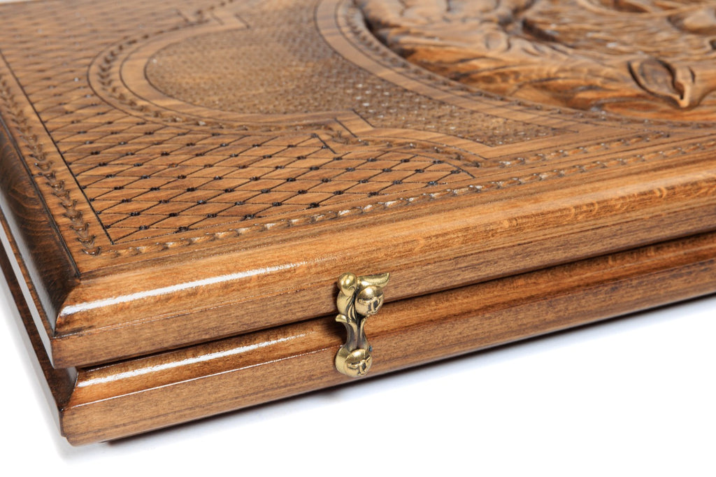 Handmade Tiger & Octagram Two-Sided Backgammon Set, 60 cm