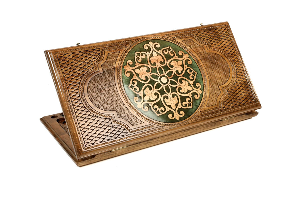 Handmade Wooden Backgammon Set with Armenian Ornament and Epoxy Resin, 60 cm