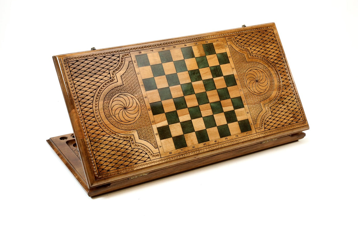 Handmade Wooden Backgammon Set with Armenian Ornament and Epoxy Resin, 60 cm - photo 4