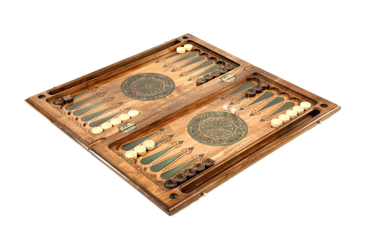 Handmade Wooden Backgammon Set with Armenian Ornament and Epoxy Resin, 60 cm - photo 3