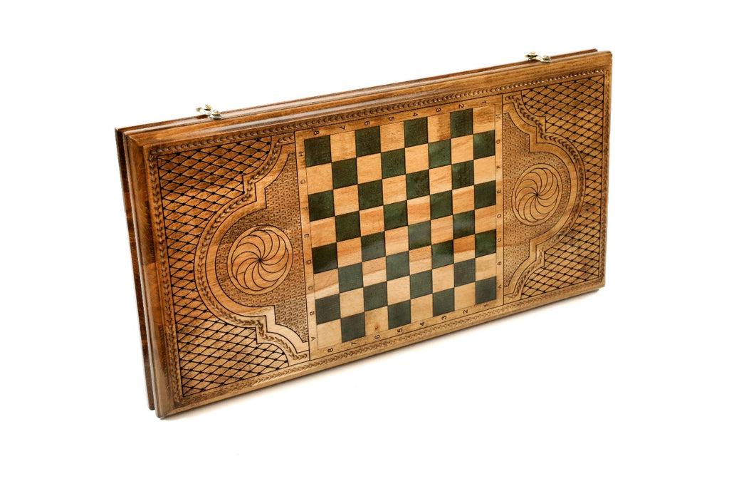 Handmade Wooden Backgammon Set with Armenian Ornament and Epoxy Resin, 60 cm - photo 6