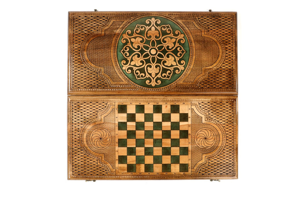 Handmade Wooden Backgammon Set with Armenian Ornament and Epoxy Resin, 60 cm - photo 9