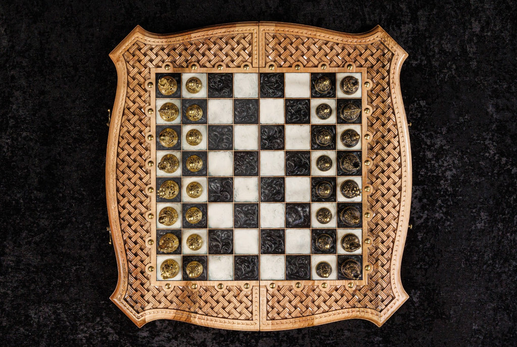 Handmade Walnut Chess and Backgammon Set with Contour Outline, 60 cm - photo 11