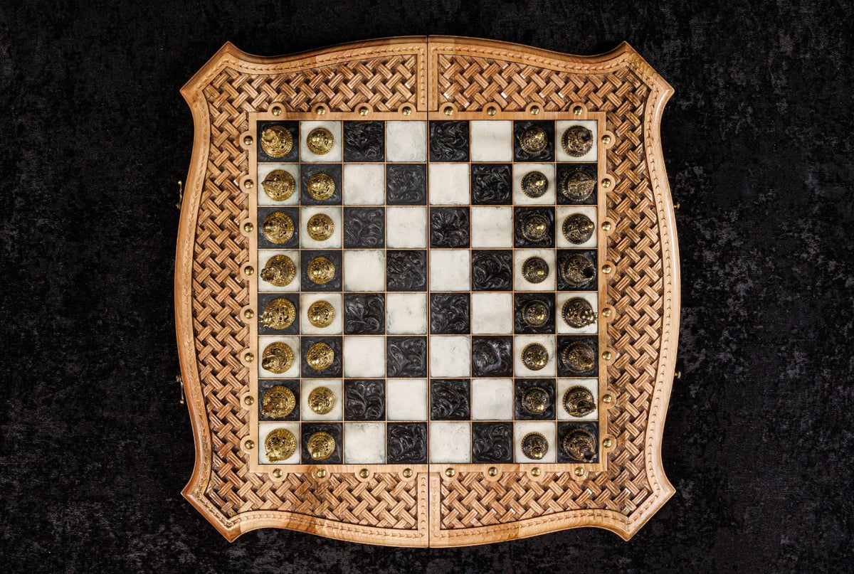 Handmade Walnut Chess and Backgammon Set with Contour Outline, 60 cm - photo 11